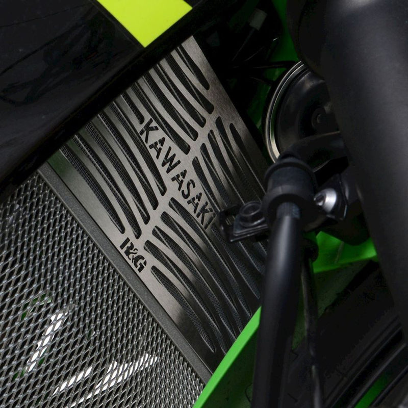Load image into Gallery viewer, R&G Racing Stainless Steel Branded Radiator Guard For 2019-2024 Kawasaki Ninja 125