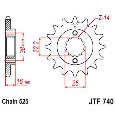 Load image into Gallery viewer, JT Sprockets Front Steel Sprocket 14 Tooth 14T 525 Chain JTF740.14