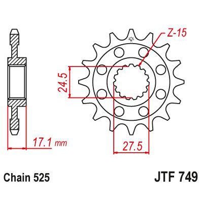 Load image into Gallery viewer, JT Sprockets Front OEM Type Rubber Cushioned Sprocket 15 Tooth 15T 525 Chain