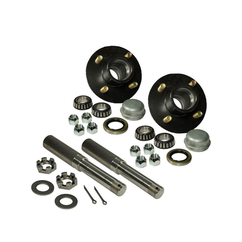 Load image into Gallery viewer, Pair of 4-Bolt on 4 Inch Hub Assemblies with 1-1/16 Inch Straight Spindles & Bearings