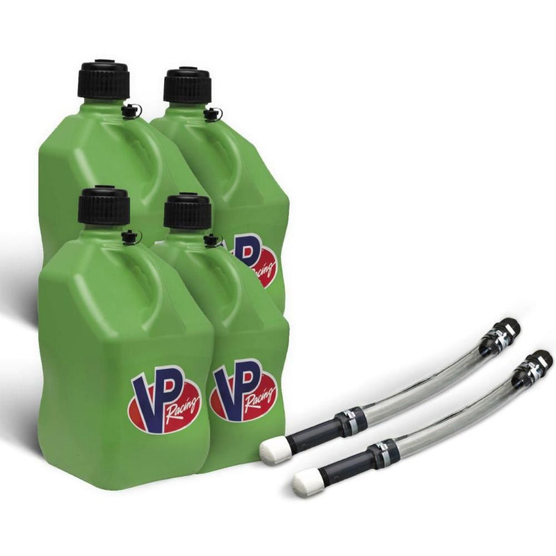Load image into Gallery viewer, VP Racing 4 Pack Green 5.5 Gallon Square Utility Jugs + 2 Deluxe Fill Hoses