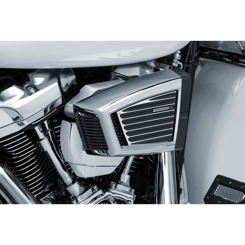 Load image into Gallery viewer, Kuryakyn Chrome Black Hypercharger ES Air Cleaner Classic Faceplate Cover Harley