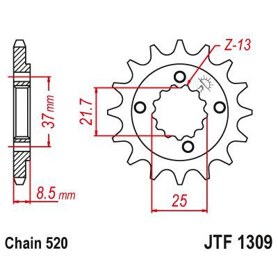 Load image into Gallery viewer, JT Sprockets Front Steel Countershaft Sprocket 13 Tooth 13T 520 Chain