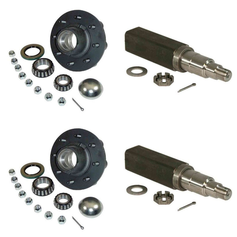 Load image into Gallery viewer, Trailer Axle Spindle Kit - (2) 8-Bolt on 6-1/2" Inch Hub Assemblies Includes (2) Square Stock 1-3/4 Inch to 1-1/4 Inch Tapered Spindles & Bearings