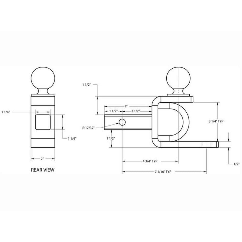 Load image into Gallery viewer, Rigid Hitch (ATV-125) 2 Inch Ball Mount for ATV/UTV fits 1-1/4 Inch Receiver - Made in USA