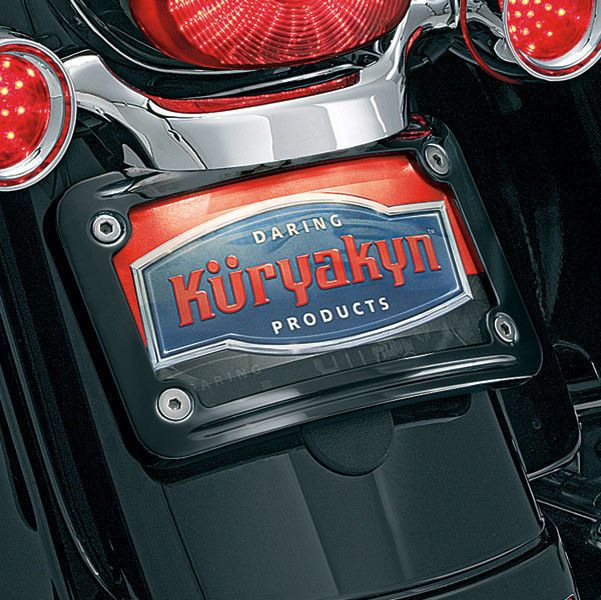 Load image into Gallery viewer, Kuryakyn Gloss Black Curved License Plate Mount Fender Harley Touring 2010-2018