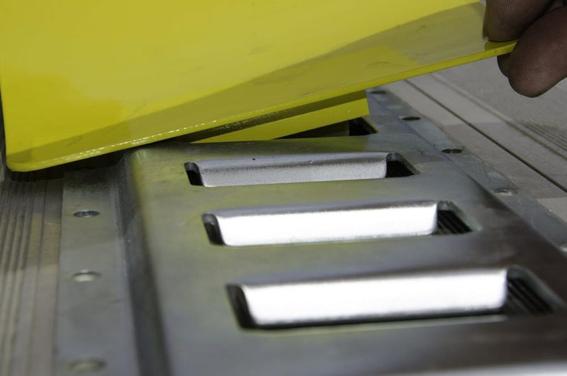 Load image into Gallery viewer, E-Chock Wheel Chocks with 5-Foot Metal Mounting Tracks, Yellow and Gray, Set of 2