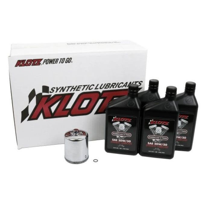 Load image into Gallery viewer, Klotz Basic 20W/50 4 Quart Synthetic Oil and Chrome Filter Kit For Harley-Davidson Evolution Big Twin