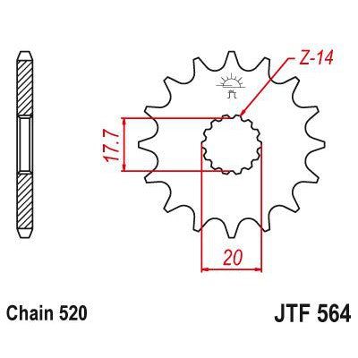 Load image into Gallery viewer, JT Sprockets Front Steel Countershaft Sprocket 14 Tooth 14T 520 Chain JTF564.14