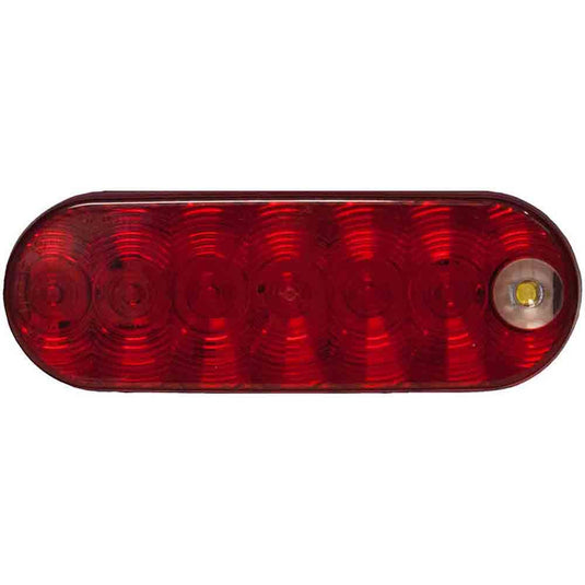 LED Tail Light with Cyclops Back-Up Eye - Grommet Mount - 6.50 X 2.25 Inch Oval, Red + White