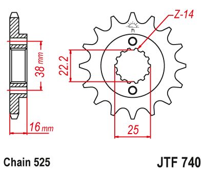 Load image into Gallery viewer, JT Sprockets Front Steel Sprocket 16 Tooth 16T 525 Chain JTF740.16
