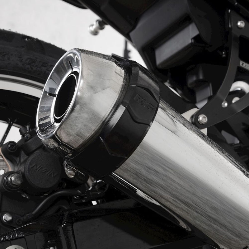 Load image into Gallery viewer, R&amp;G Racing Black Exhaust Protector 4.5 to 5.5&quot; Can Cover For 2008-2013 Aprilia Mana 850
