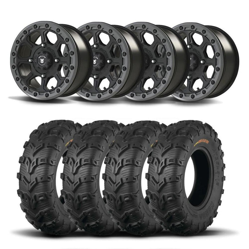 Load image into Gallery viewer, Set of Four Bullite Ruler Wheels 14&quot; Gray And Kenda K592 Bearclaw EVO Tires [28x11-14]
