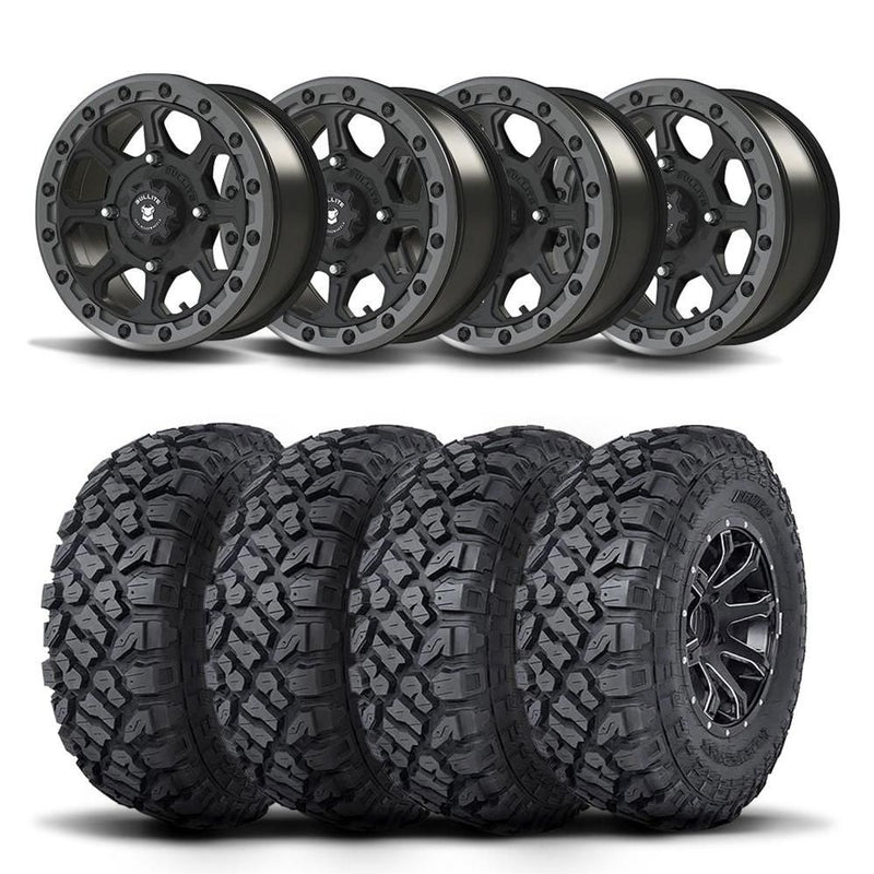 Load image into Gallery viewer, Set of Four Bullite Ruler Wheels 14&quot; Gray And Kenda K3204R Klever XT Tires [32x10R-14]
