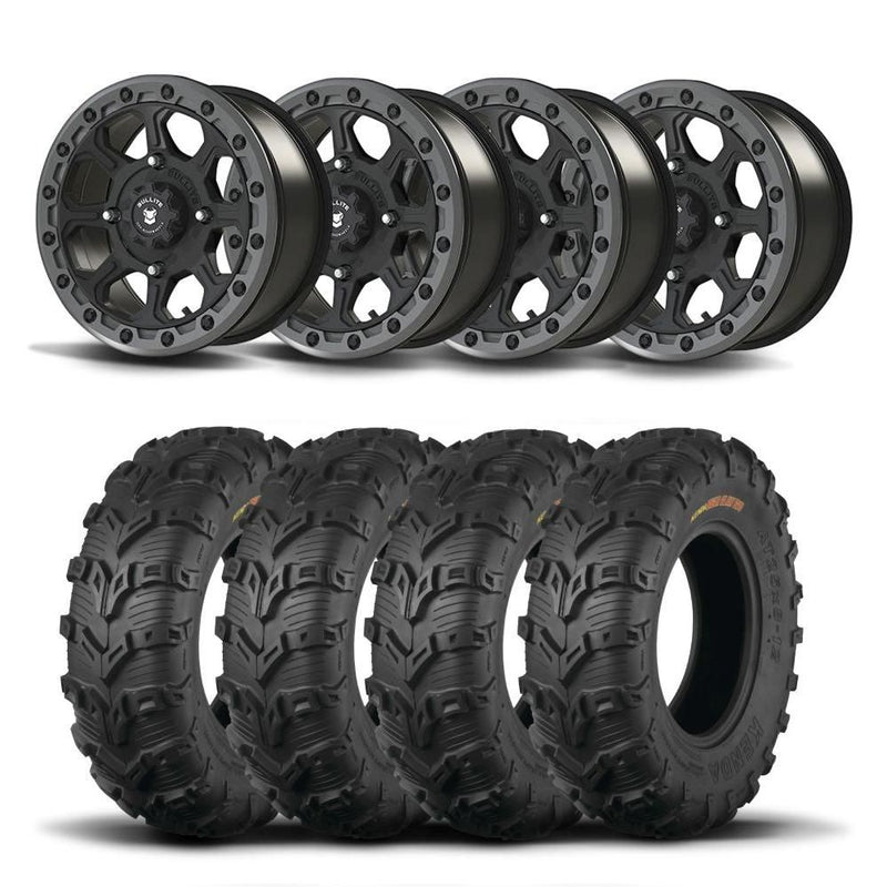Load image into Gallery viewer, Set of Four Bullite Ruler Wheels 14&quot; Gray And Kenda K592 Bearclaw EVO Tires [28x11-14]
