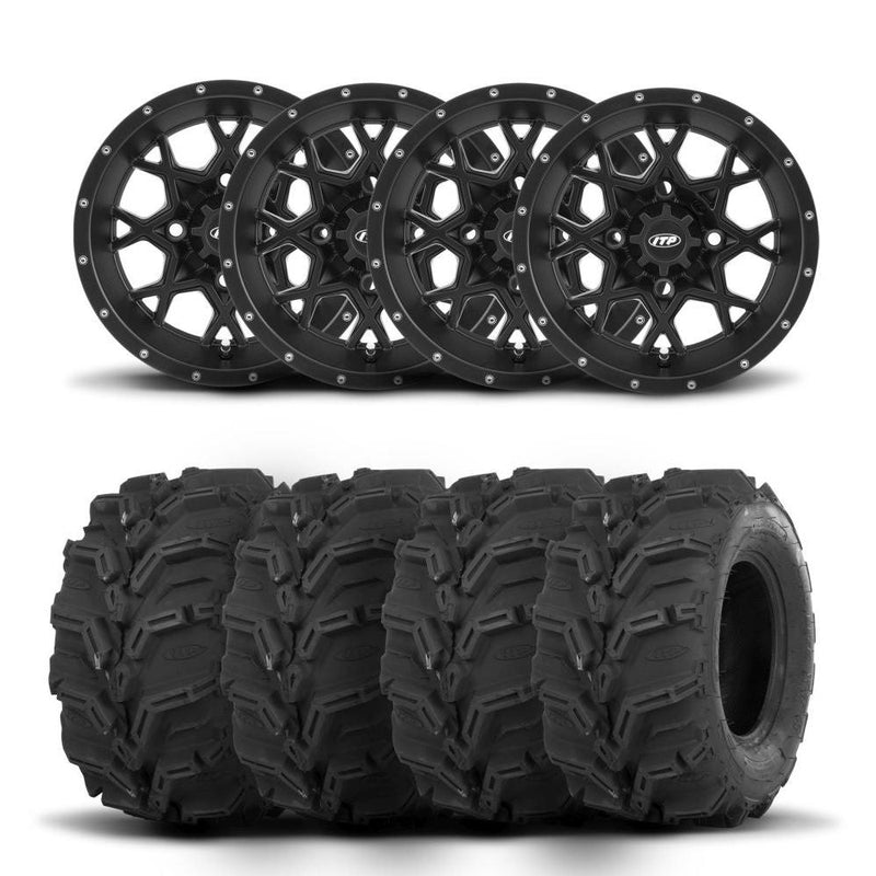 Load image into Gallery viewer, ITP Hurricane 14" Matte Black Wheels And Mud Lite XTR Tires [27x11-14]
