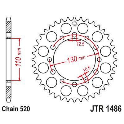 JT Sprockets Rear Steel Sprocket 44 Tooth 44T 520 Chain JTR1486.44