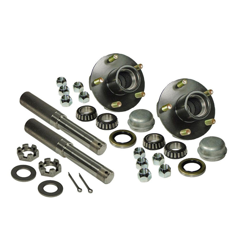 Load image into Gallery viewer, Rigid HItch Pair of 5-Bolt on 4-1/2 Inch Hub Assemblies with 1-1/16 Inch Straight Spindles &amp; Bearings
