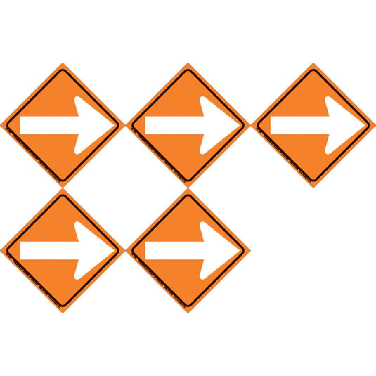 Set of 5 White Plastic Reflective Trail Sign 6 Inch Black Arrow