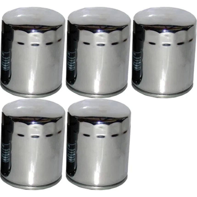 Set of 5 HiFlo Oil Filters Hf171C-Chrome For Harley Davidson Twin Cam 1999-2017