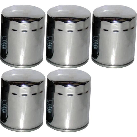Set of 5 HiFlo Oil Filters Hf171C-Chrome For Harley Davidson Twin Cam 1999-2017