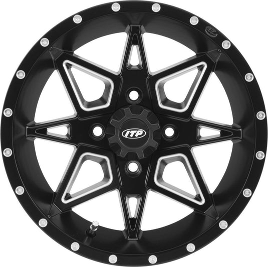 ITP Set of Four Storm Series Tornado Wheels Matte Black 14x7 4/110 5+2