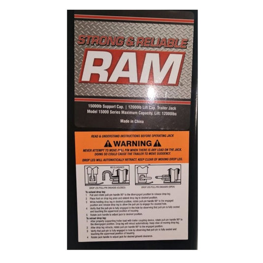 Ram TJD-15K-R Square Tube Drop Leg Jack with Crank Handle