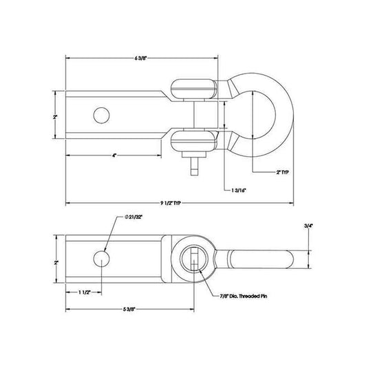 Rigid Hitch (TSM-22-D) 2 Inch Receiver Hitch Mounted Shackle - 13,000 lbs. Working Load Limit - Made in USA