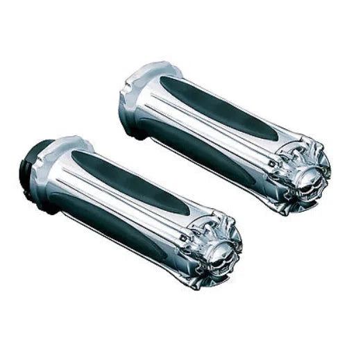 Kuryakyn Chrome Zombie Skull Hand Grips Throttle By Cable Pair Set Harley 82-17