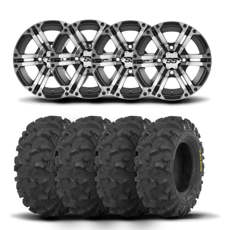 Load image into Gallery viewer, ITP SS212 12&quot; Machined Black Wheels And Blackwater Evolution Tires [28x10-12]
