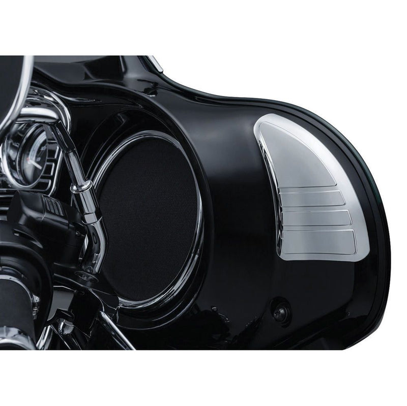 Load image into Gallery viewer, Kuryakyn Chrome Tri Line Inner Fairing Mirror Filler Covers Harley Touring 6978
