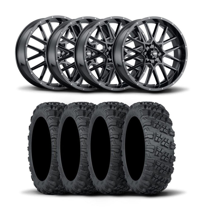 Load image into Gallery viewer, ITP Hurricane 20&quot; Matte Black Wheels And Versa Cross XTR Tires [35x10-20]
