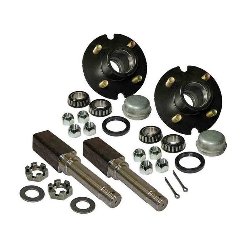 Load image into Gallery viewer, Pair of 4-Bolt On 4 Inch Hub Assemblies with Square Shaft 1-1/16 Inch Straight Spindles &amp; Bearings
