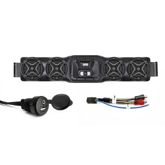 SSV Works 4 Speaker Overhead Weatherproof Sound Bar With RCA Harness And AUX/USB Add-On
