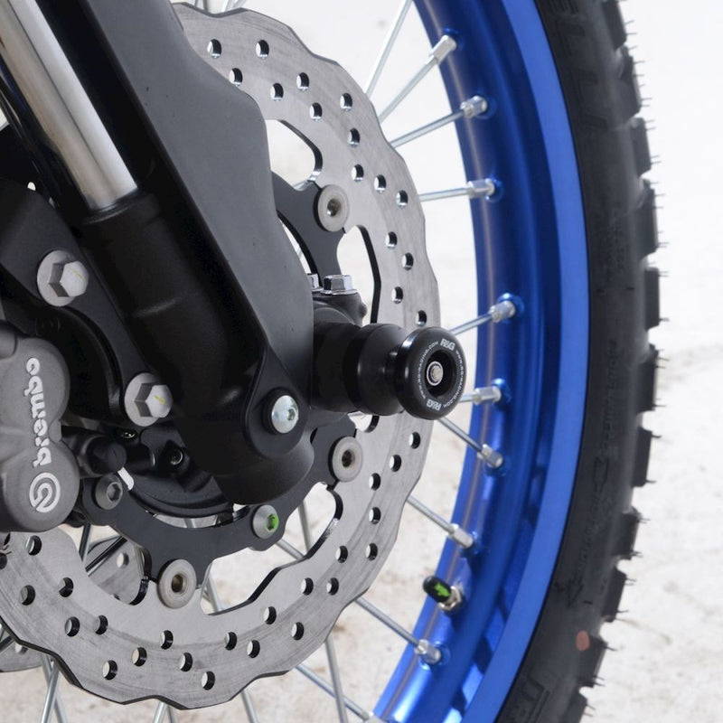 Load image into Gallery viewer, R&amp;G Racing Black Front Spindle Sliders For 2021-2022 Yamaha Tenere 700 XTZ07 Rally
