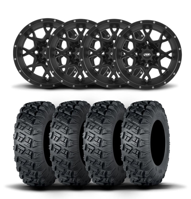 Load image into Gallery viewer, ITP Hurricane 15&quot; Matte Black Wheels And Versa Cross XTR Tires [33x10-15]
