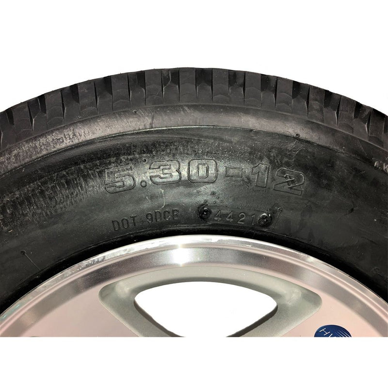 Load image into Gallery viewer, Tow-Master Trailer Tire &amp; Wheel Assembly - 5.30 x 12 Inch Tire on 5 on 4.5 Hole Pattern, Aluminum Star Spoke Wheel,  Load Range C
