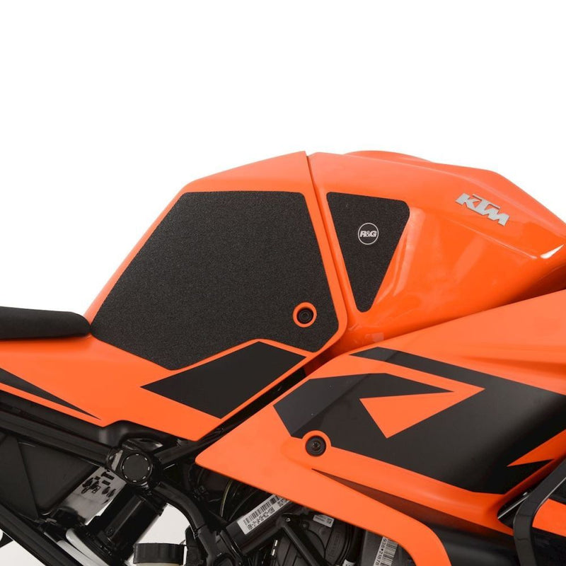 Load image into Gallery viewer, R&amp;G Racing Black Tank Traction Grips 4 Piece Kit For 2022-2023 KTM 390 RC
