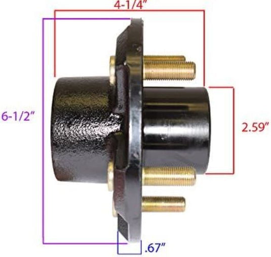 Pair of Pre-Greased 5-Bolt On 4-1/2 Inch Hub Assembly - Includes (2) Square Stock 1-3/8 Inch To 1-1/16 Inch Tapered Spindles & Bearings