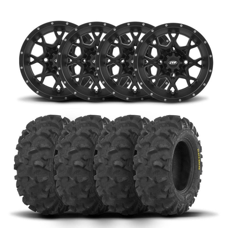 Load image into Gallery viewer, ITP Hurricane 12&quot; Matte Black Wheels And Blackwater Evolution Tires [28x10-12]
