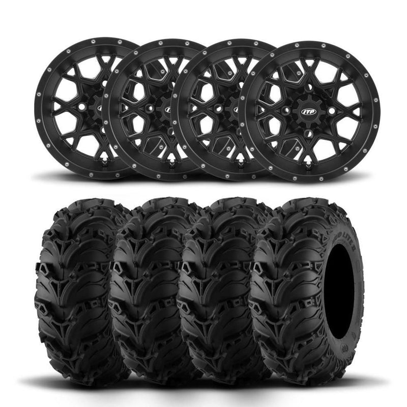 Load image into Gallery viewer, ITP Hurricane 12" Matte Black Wheels And Mud Lite II Tires [23x8-12]
