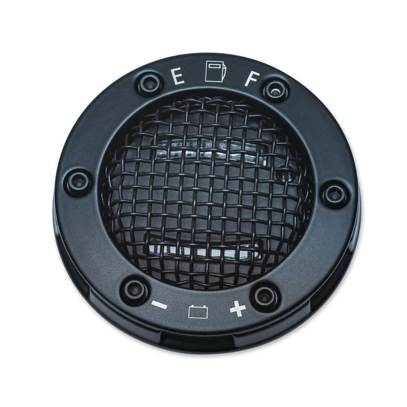 Load image into Gallery viewer, Kuryakyn Black Mesh LED Fuel Battery Gauge Dual Left Hand Gas Tank Cap Harley
