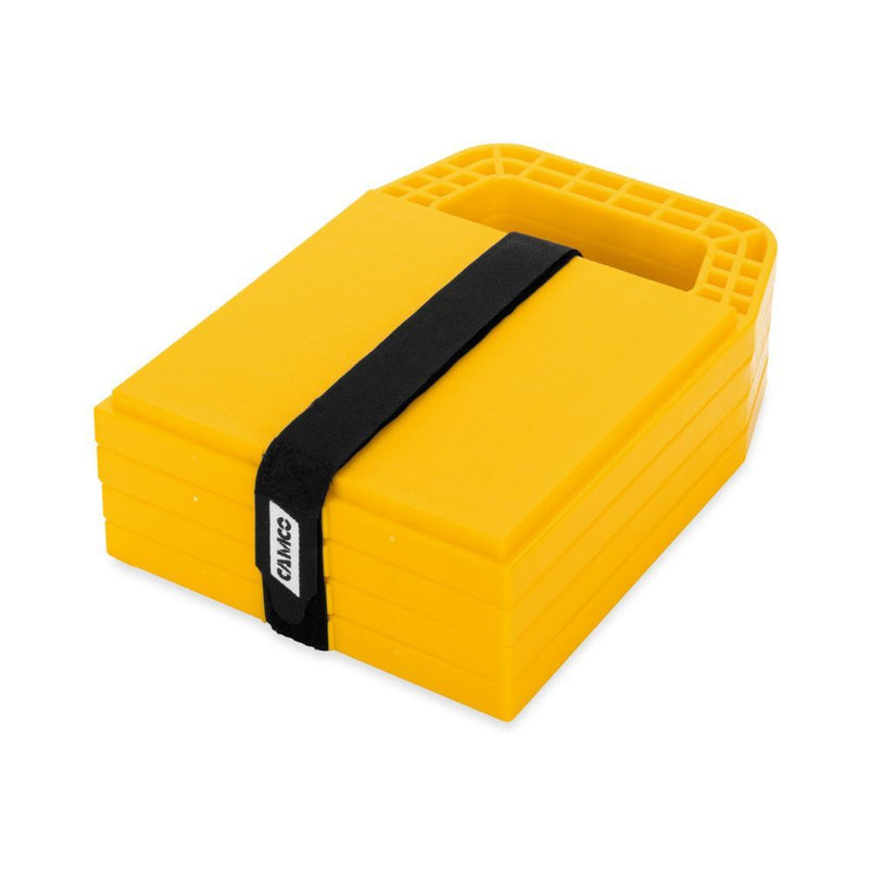 Load image into Gallery viewer, Camco RV Stabilizer Jack Pads - 6 3/16&quot; x 6 3/16&quot; Support Area - 4-Pack - Yellow - Made in the USA
