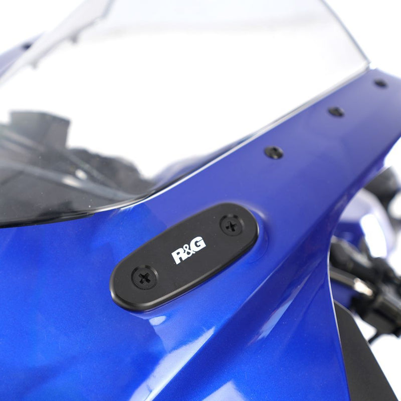 Load image into Gallery viewer, R&amp;G Racing Black Mirror Delete Blanking Plates For 2019-2024 Yamaha YZF R3
