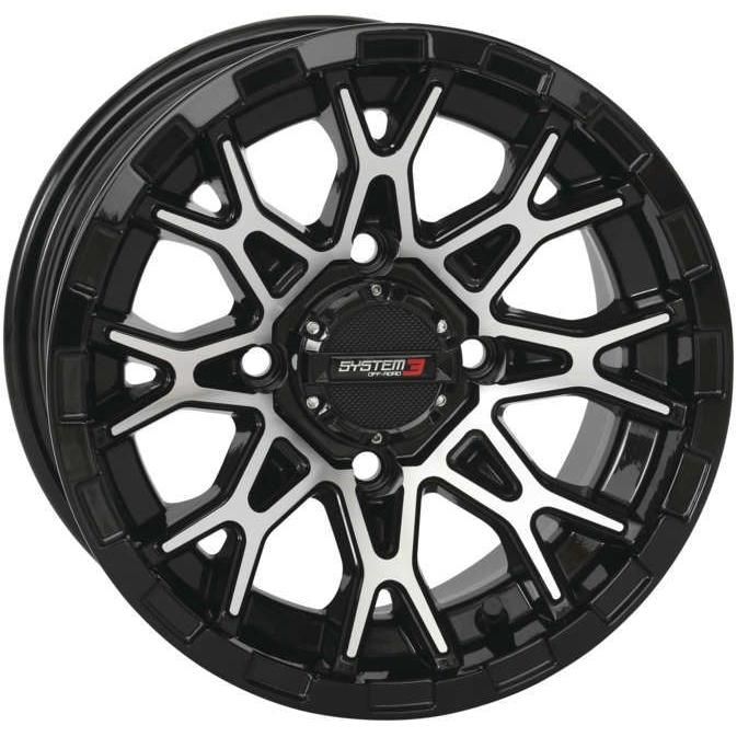 Load image into Gallery viewer, System 3 ST-6 Aluminum Gloss Black/Machined Wheel 12x7 4/110 2+5 (-47mm)
