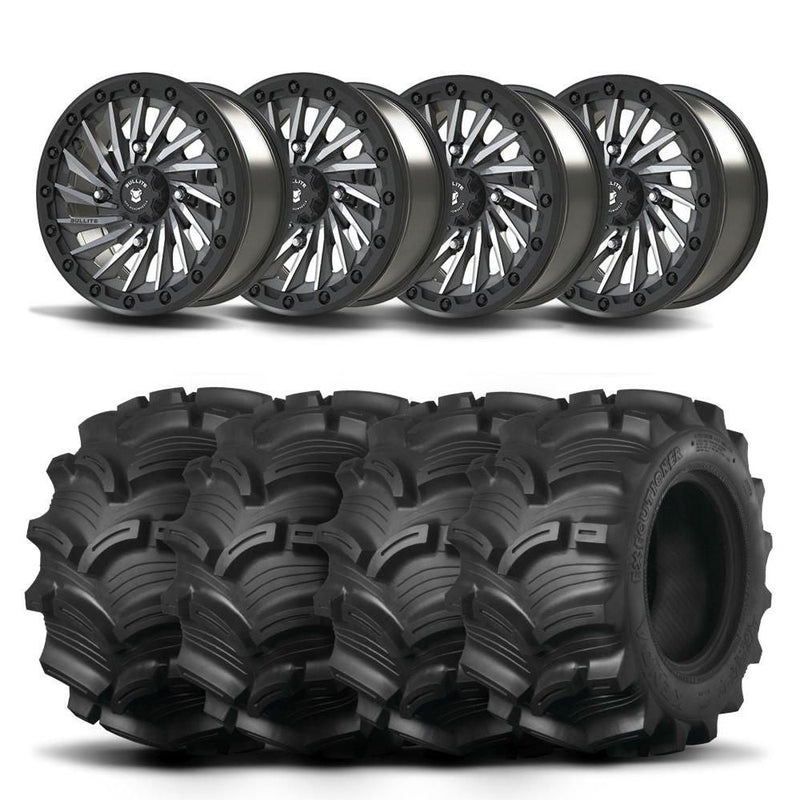 Load image into Gallery viewer, Set of Four Bullite Blade Wheels 14&quot; Gray And Kenda K538 Executioner Tires [28x9-14]
