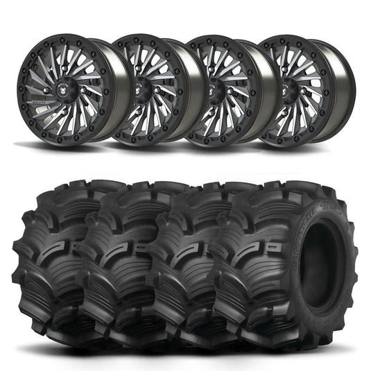 Set of Four Bullite Blade Wheels 14" Gray And Kenda K538 Executioner Tires [28x9-14]