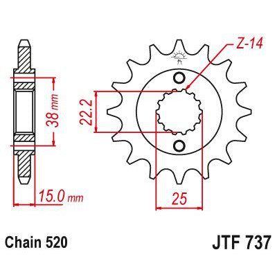 Load image into Gallery viewer, JT Sprockets Front Steel Sprocket 15 Tooth 15T 520 Chain JTF737.15

