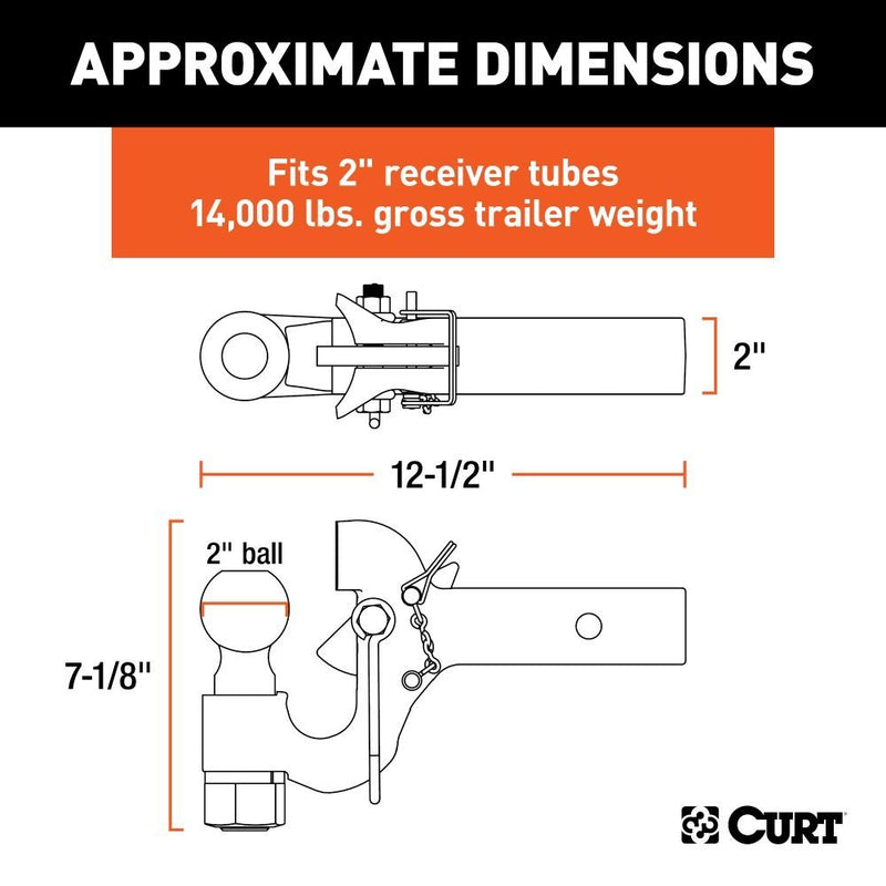 Load image into Gallery viewer, Curt SecureLatch Receiver-Mount Ball &amp; Pintle Hitch (2&quot; Shank, 2&quot; Ball, 14K)
