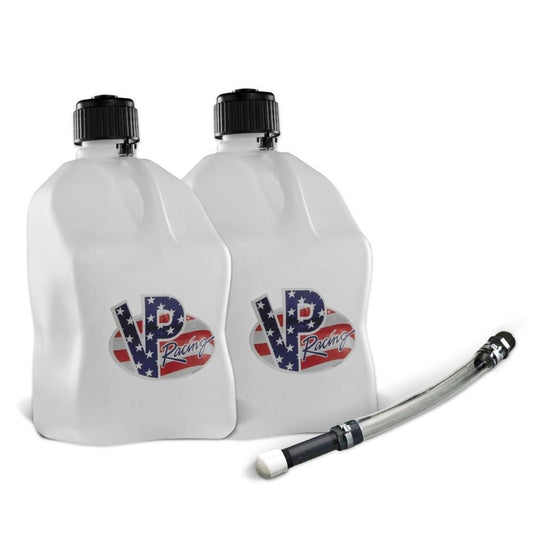VP Racing 2 Pack Patriotic 5.5 Gallon Square Utility Jugs + Deluxe Fill Hose